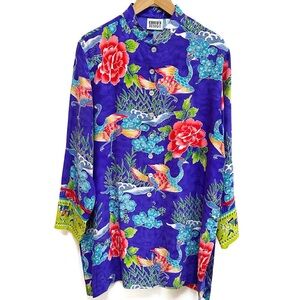 Vintage Art-to-Wear 100% Silk Sakura Japan Tunic Jacket, Chico's Travelers